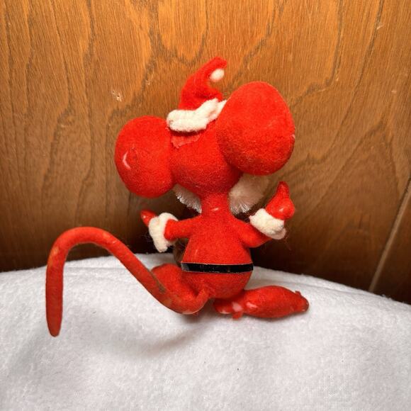 Vintage Christmas Mouse Ornament Santa Suit Red Gold Sack Holiday Figurine - Picture 4 of 4
